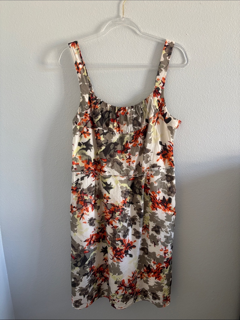 Banana Republic Cream Floral Midi Dress with Orange and Olive Accents